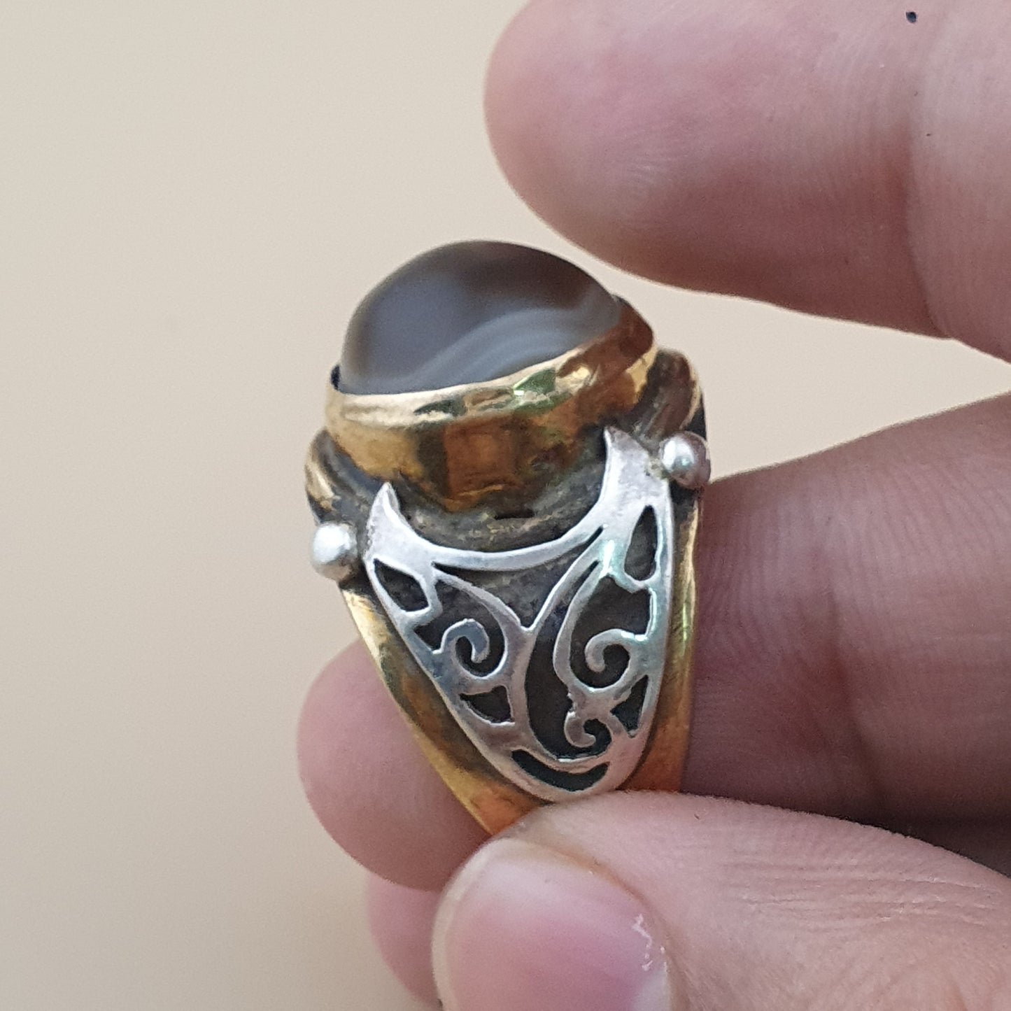 Natur Sulemani Augen-Achat Edelsteinring Antik Messing Silber Design# 169