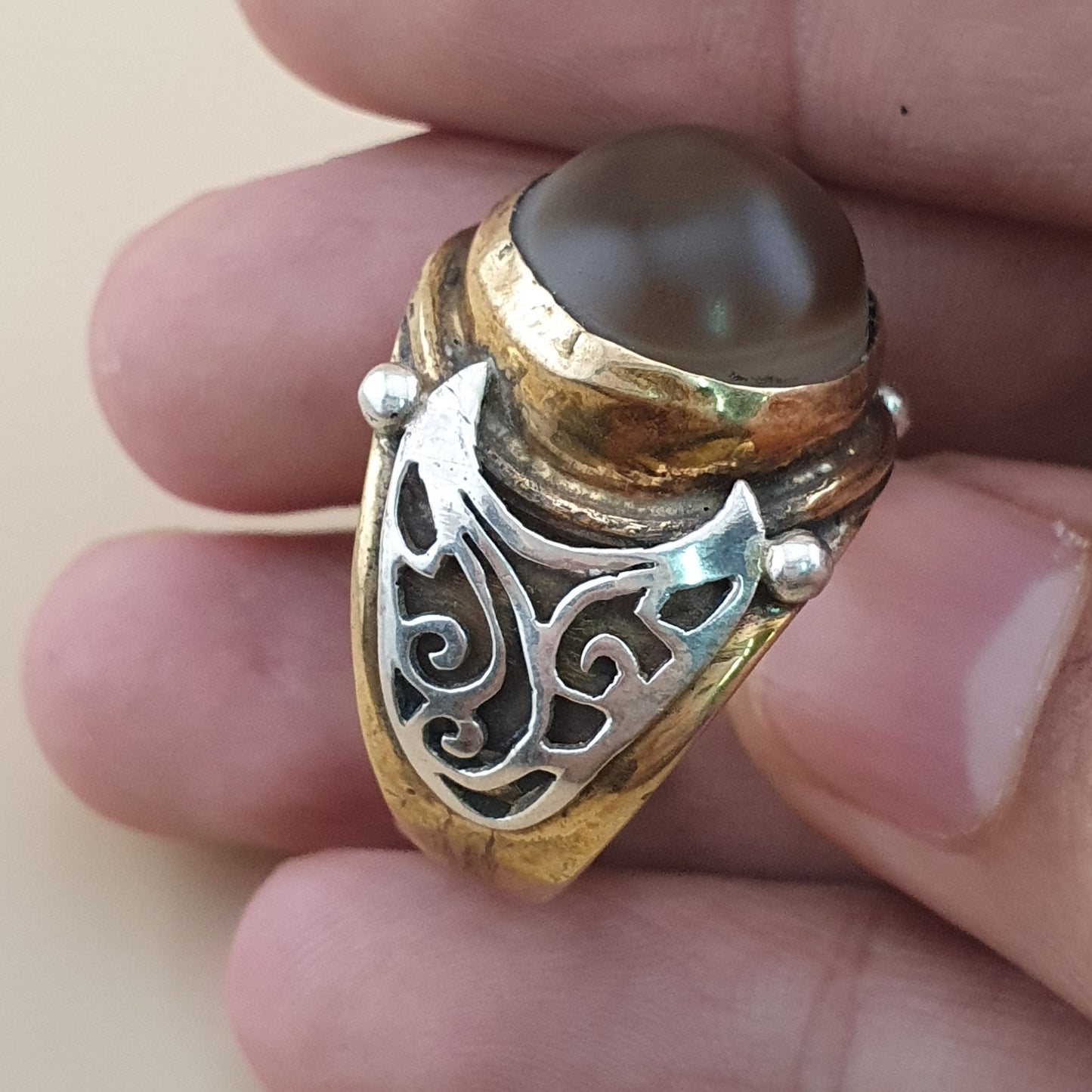 Natur Sulemani Augen-Achat Edelsteinring Antik Messing Silber Design# 169