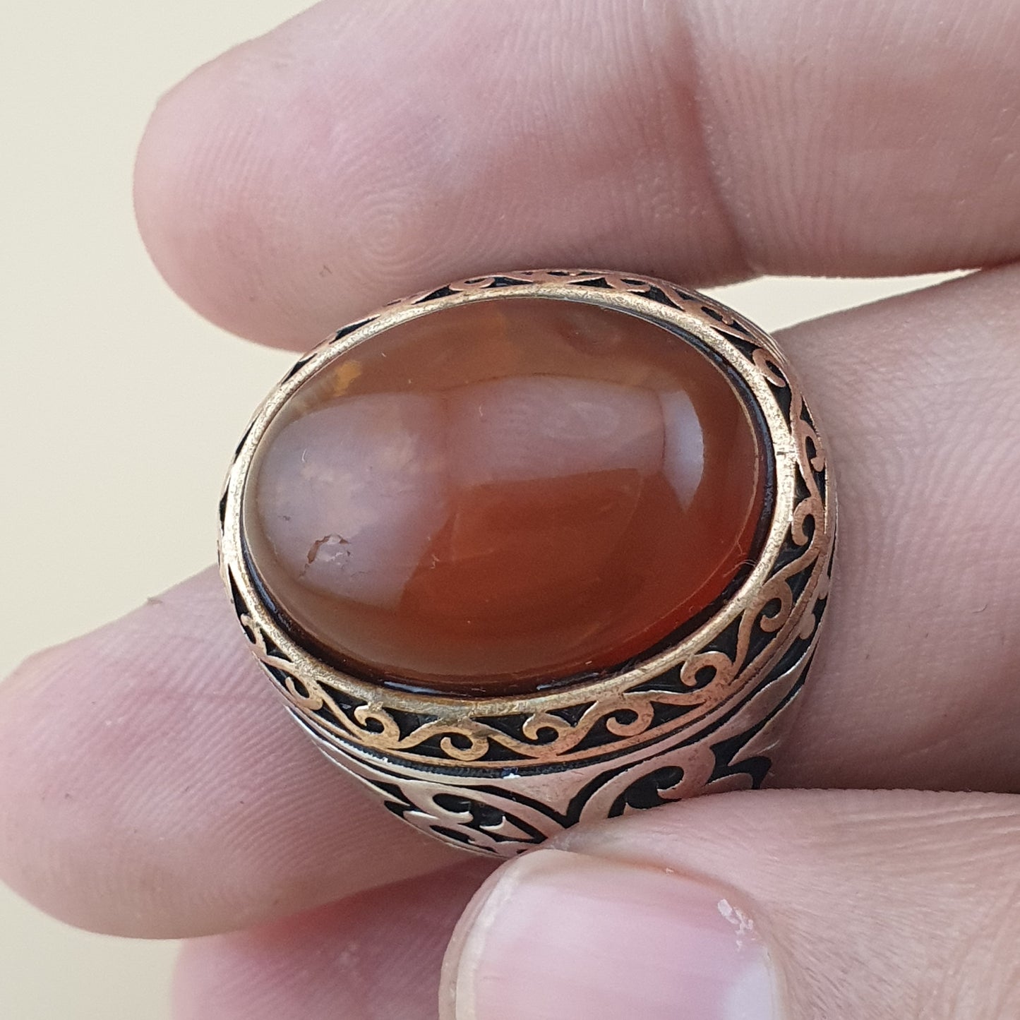 Handgefertigter, Vintage-inspirierter Achatring aus 925er Sterlingsilber