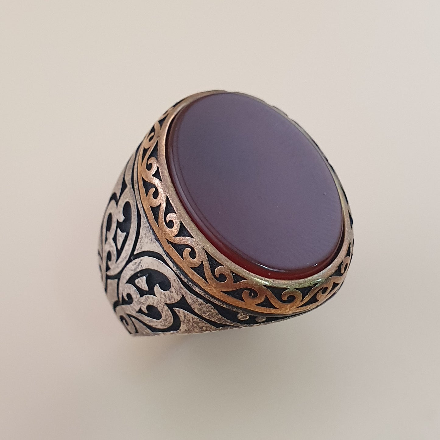 Vintage-inspirierter Achat- & Silberring Elegantes handgefertigtes Design