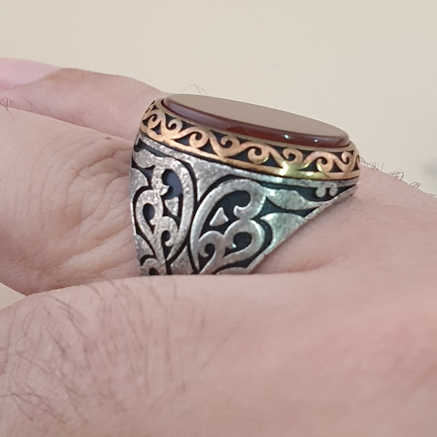 Vintage-inspirierter Achat- & Silberring Elegantes handgefertigtes Design