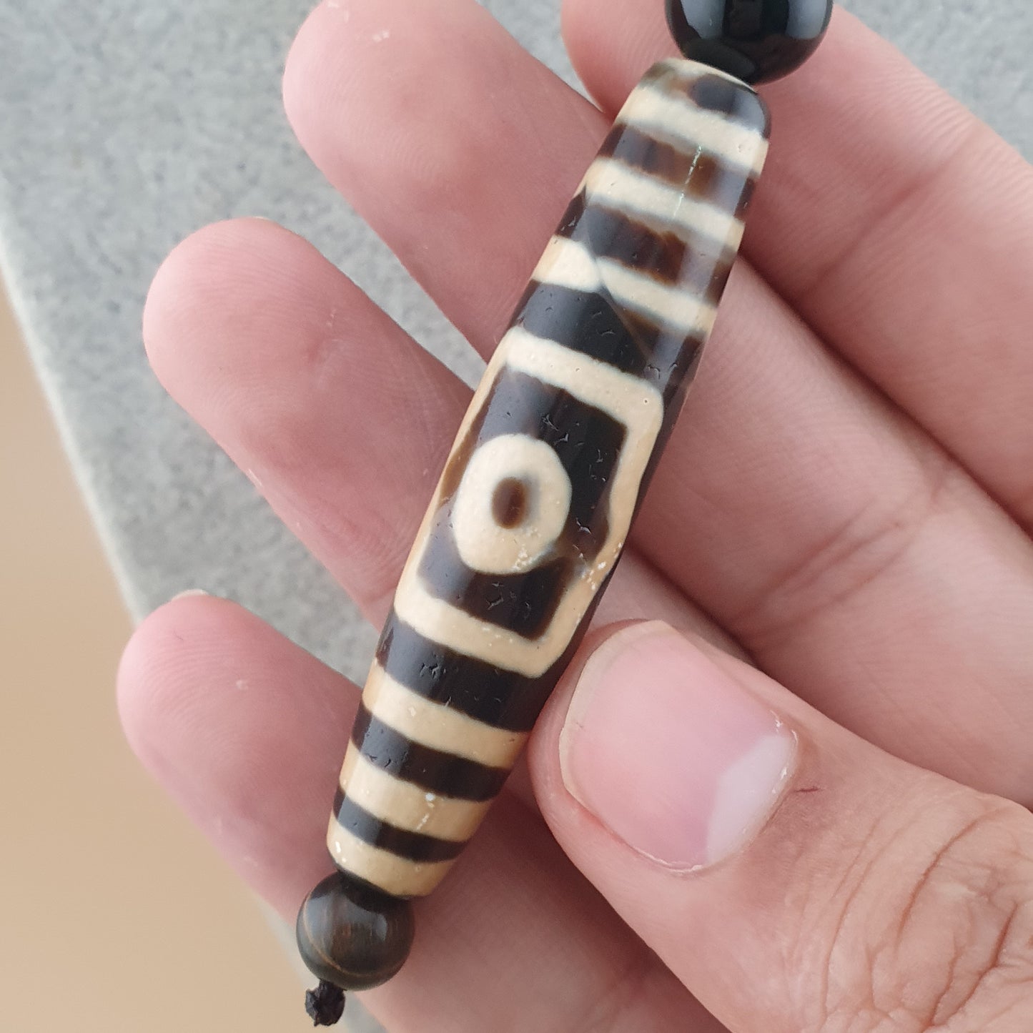 Vintage 3 Augen Himalaya-Tibet-Achat-Dzi-Perlen-Amulett