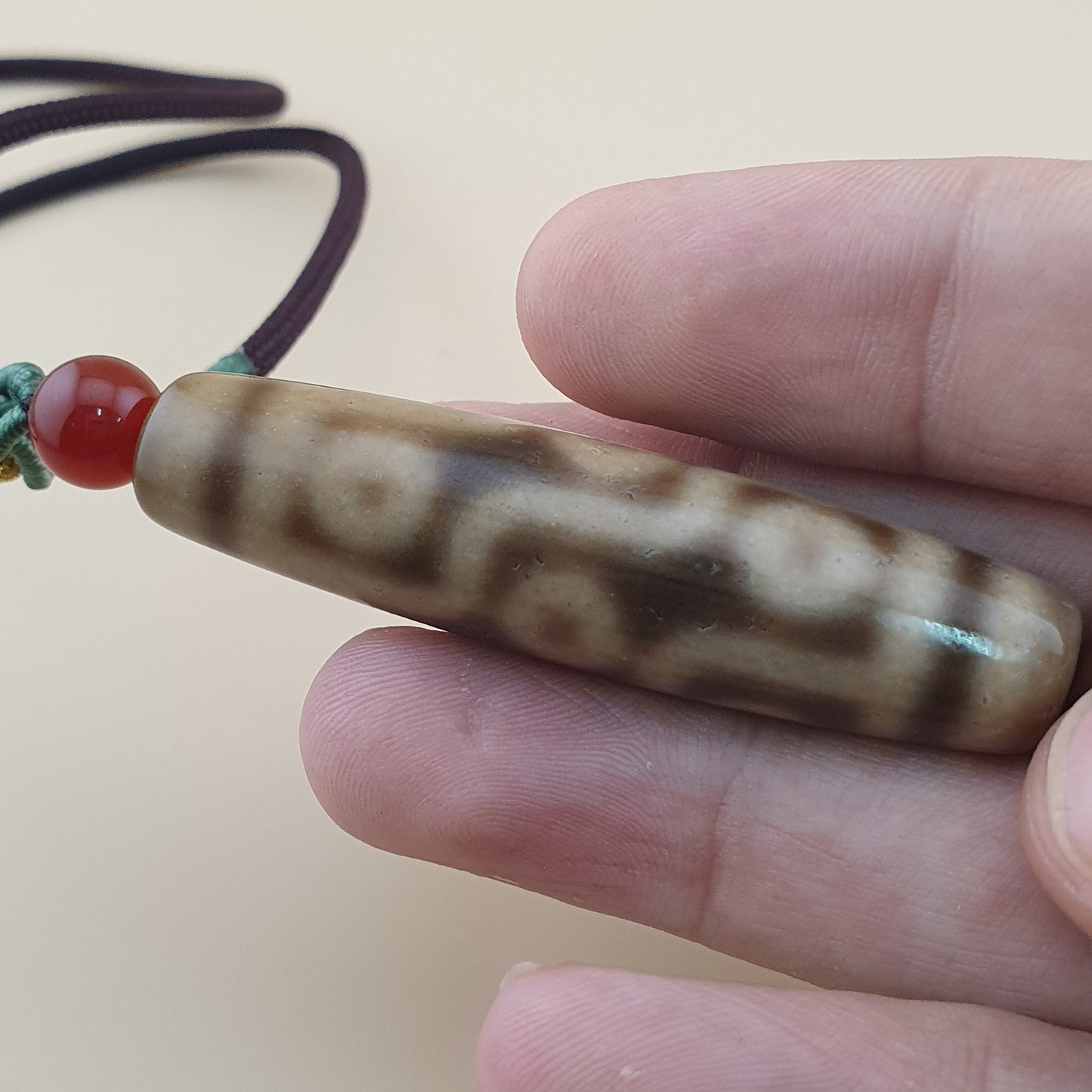 Vintage 9 Augen Himalaya Tibet Achat Dzi Perle Amulett Anhänger Halskette