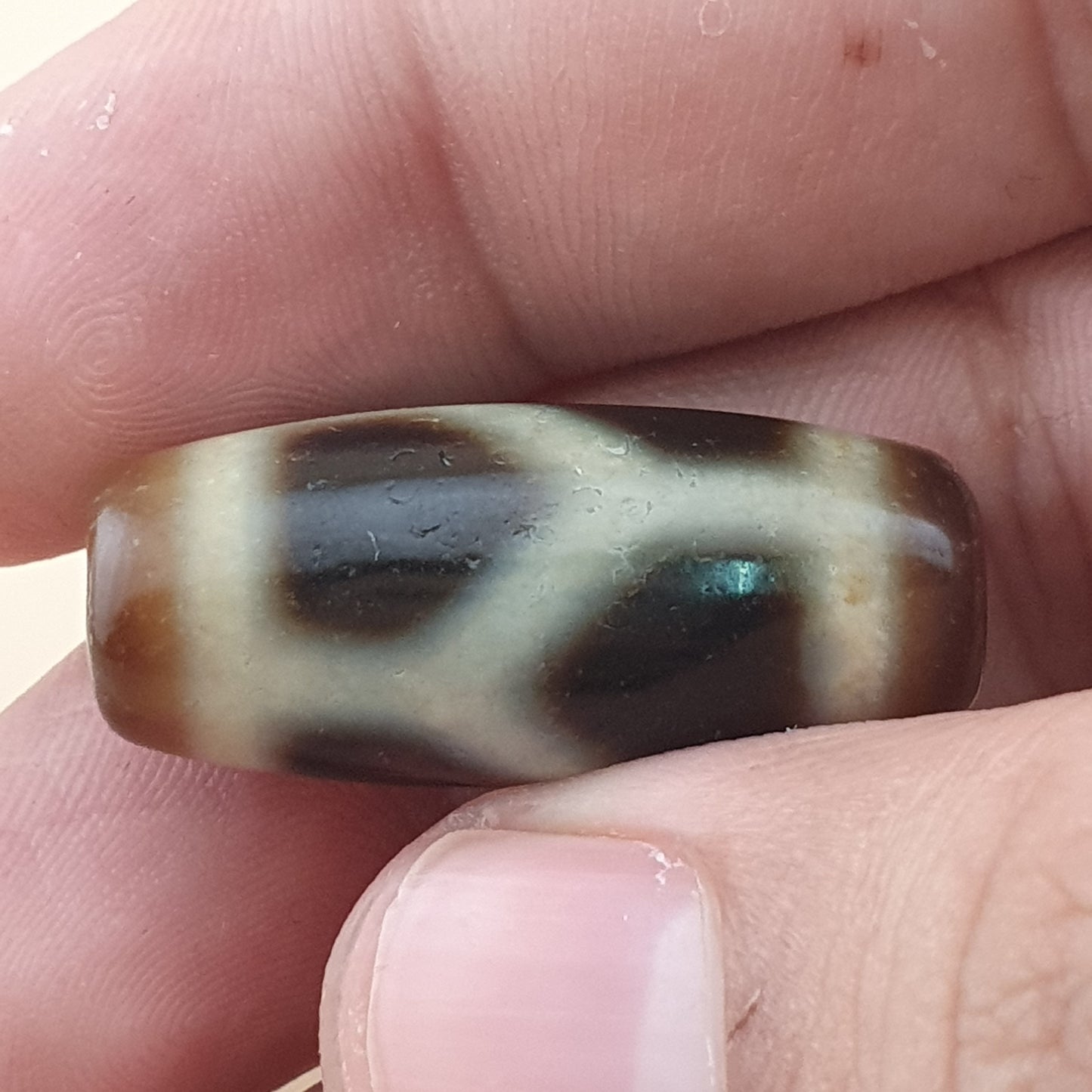 Vintage Chain Link Pattern Himalayan Tibetan Agate Dzi Bead Amulet