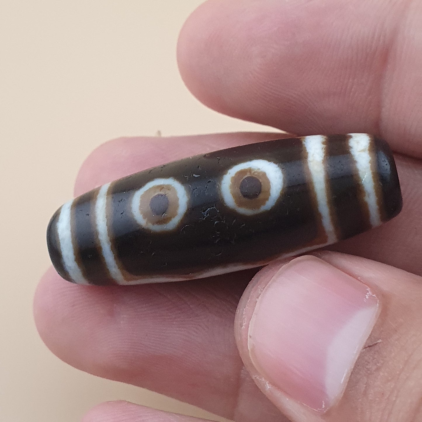 Vintage 5 Eyes Himalayan Tibetan Agate Dzi Bead Amulet Pendant