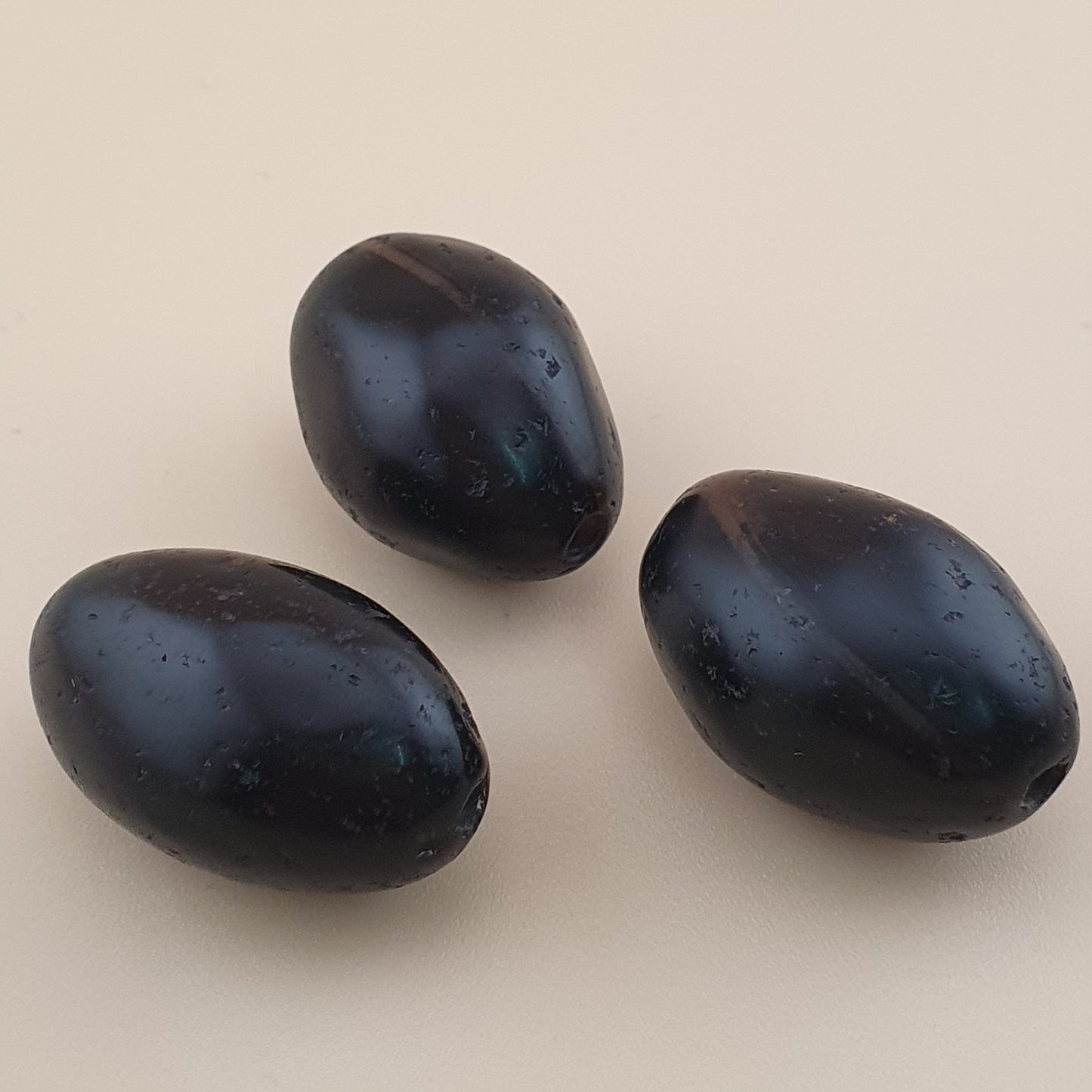 Antique Natural Brown Black Suliemani Oval Shape Suliemani Agate Lot of 3 Beads