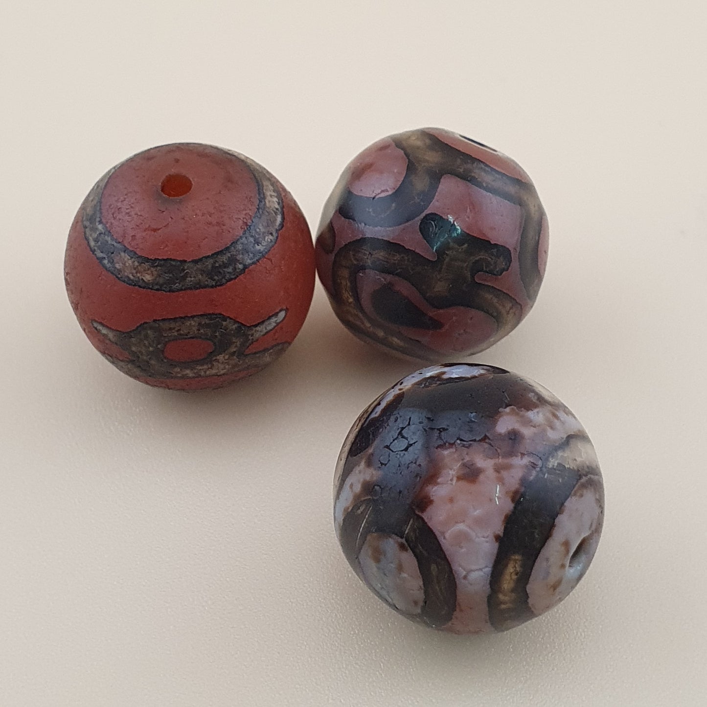 Vintage Etched Carnelian Agate Lot of 3 Beads