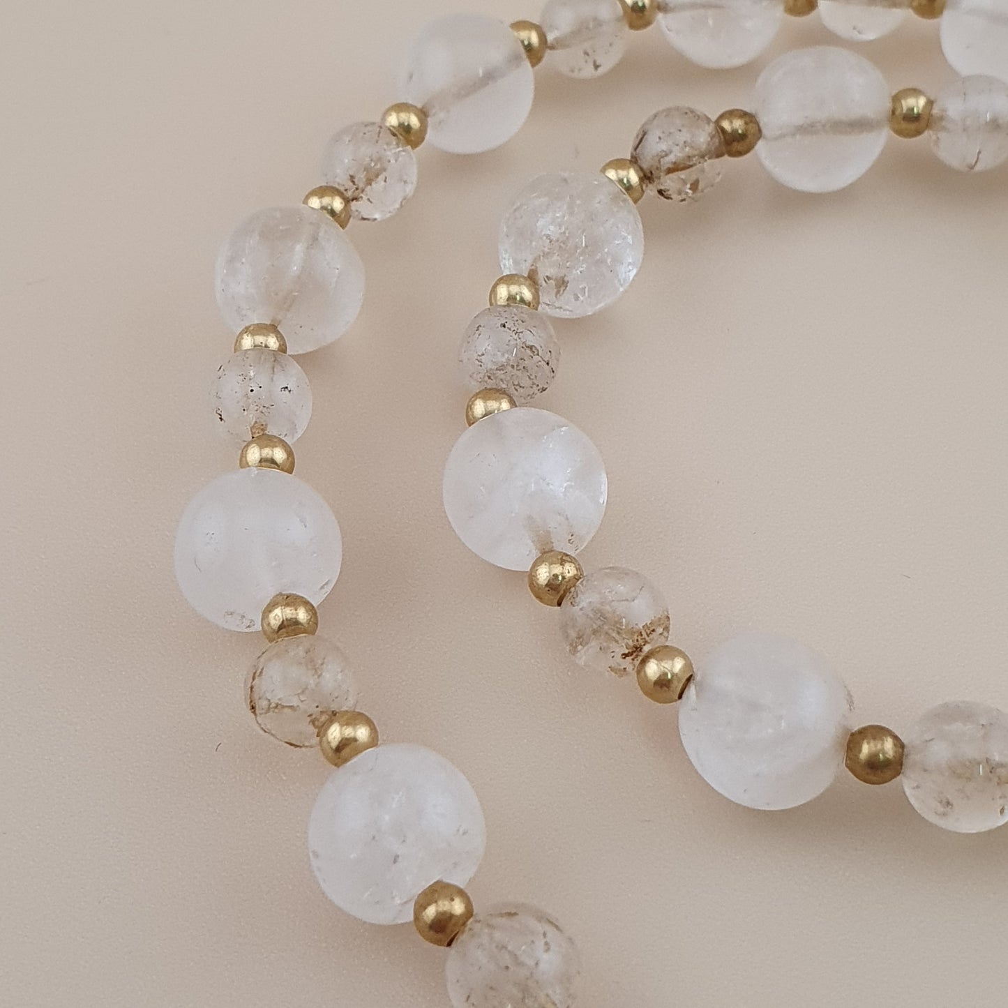 Vintage Himalayan Quartz with Rosary Big Quartz Pendant Beaded Necklace