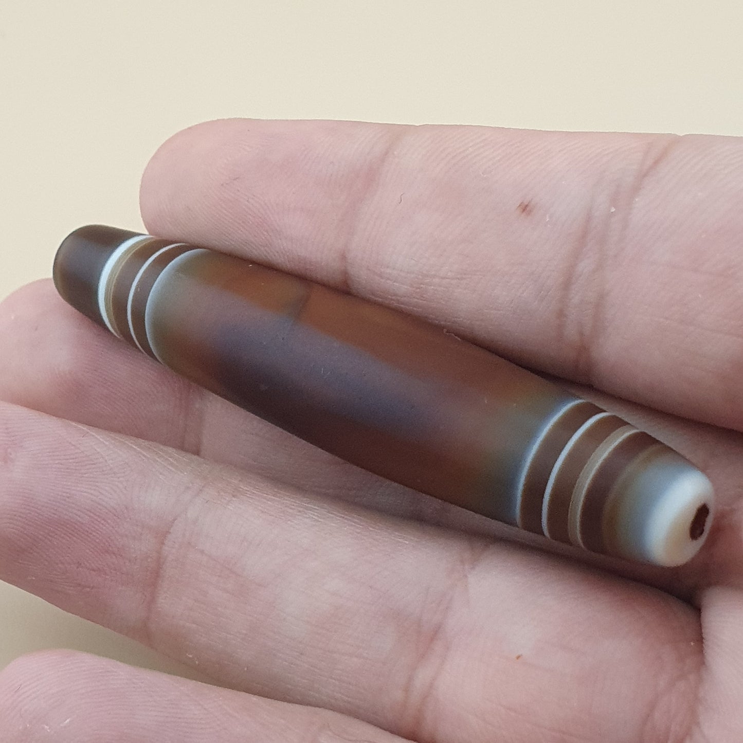 Vintage Yemeni Suliemani Natural Stripe Pattern Agate Bead