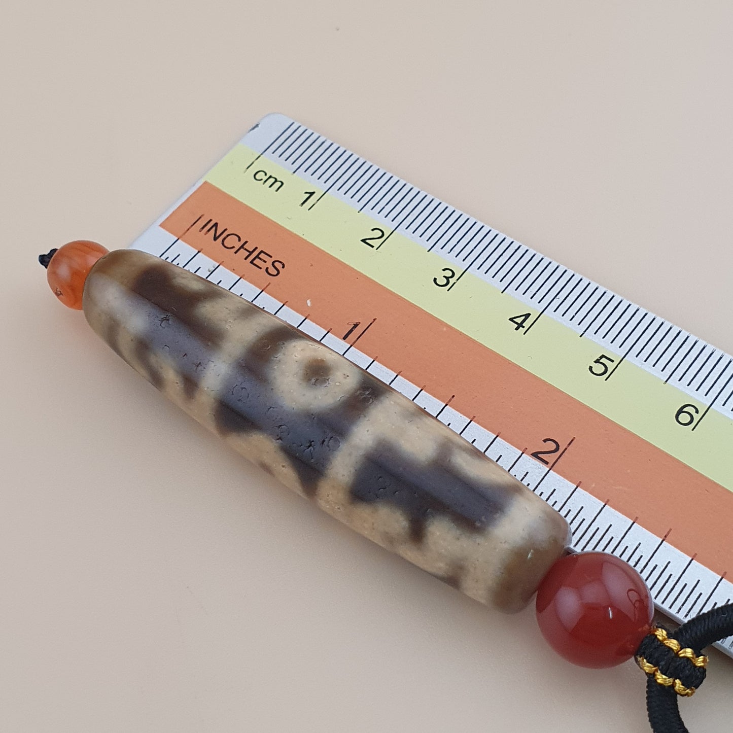 Vintage 3 Eyes Unique Pattern Himalayan Tibetan Agate Dzi Bead Amulet