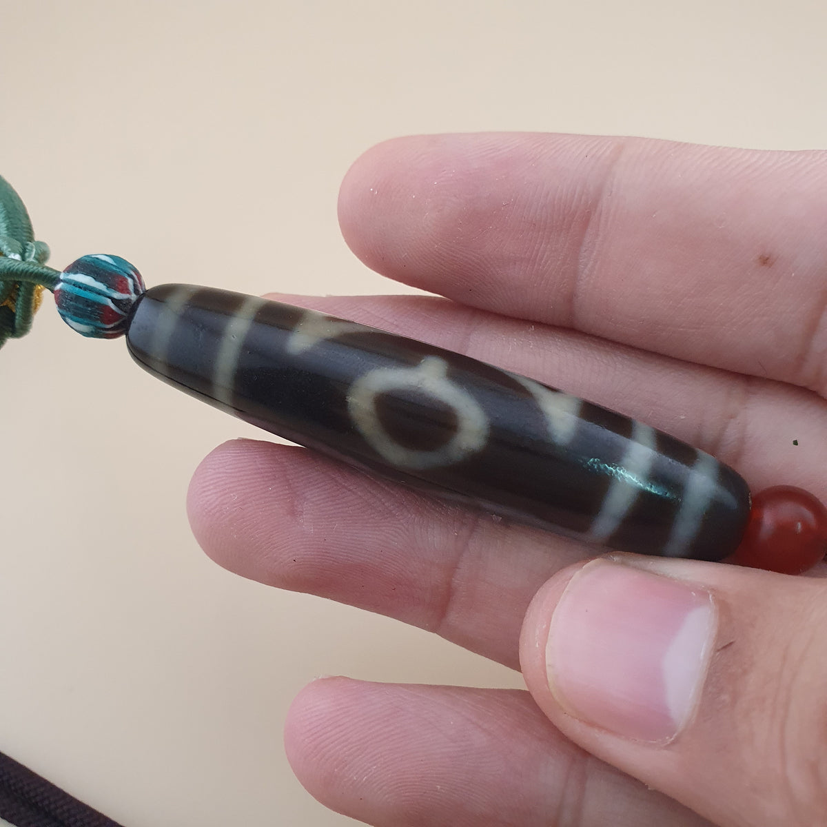 Vintage 2 Eyes Himalayan Tibetan Unique Pattern Agate Dzi Bead