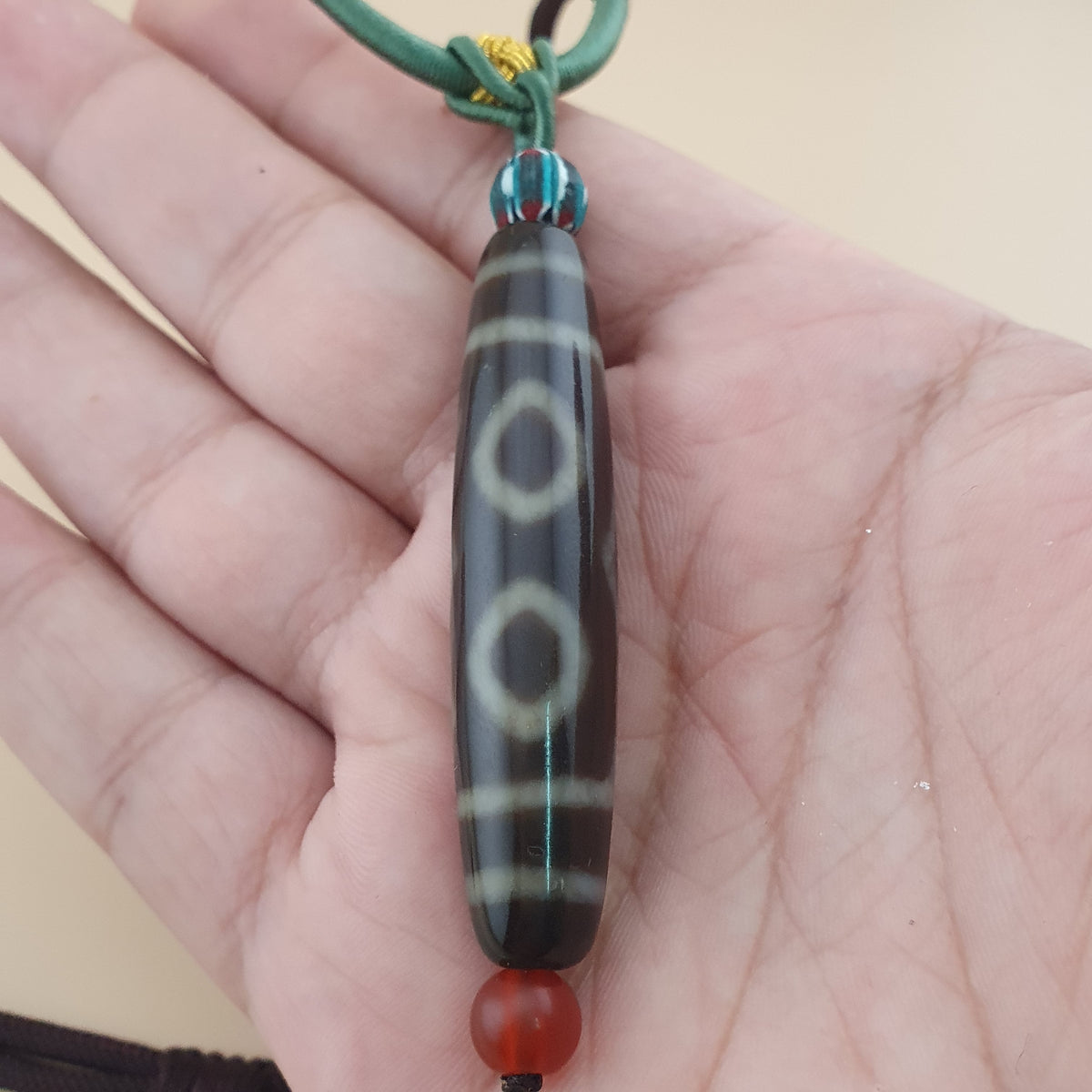 Vintage 2 Eyes Himalayan Tibetan Unique Pattern Agate Dzi Bead