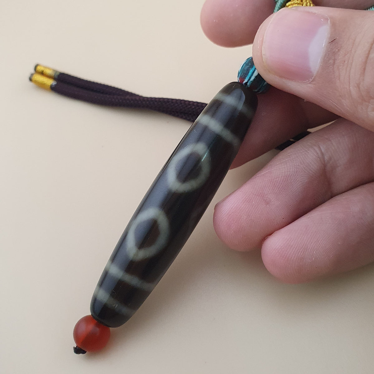 Vintage 2 Eyes Himalayan Tibetan Unique Pattern Agate Dzi Bead
