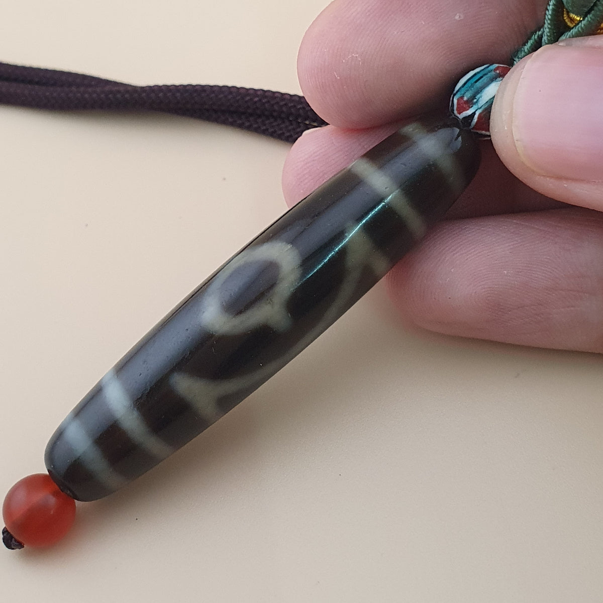 Vintage 2 Eyes Himalayan Tibetan Unique Pattern Agate Dzi Bead