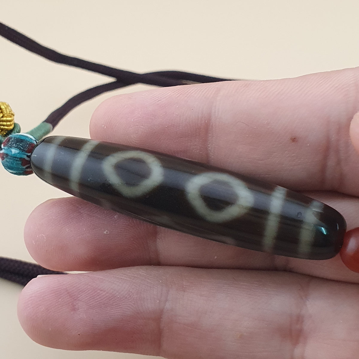 Vintage 2 Eyes Himalayan Tibetan Unique Pattern Agate Dzi Bead