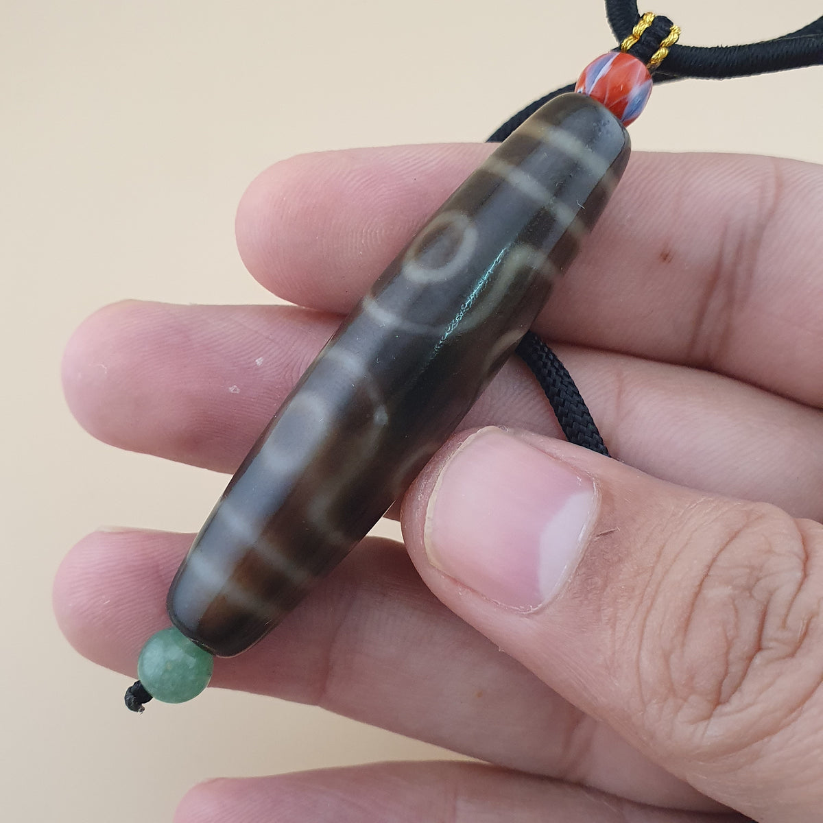 Vintage 7 Eyes Himalayan Tibetan Agate Dzi Bead Amulet