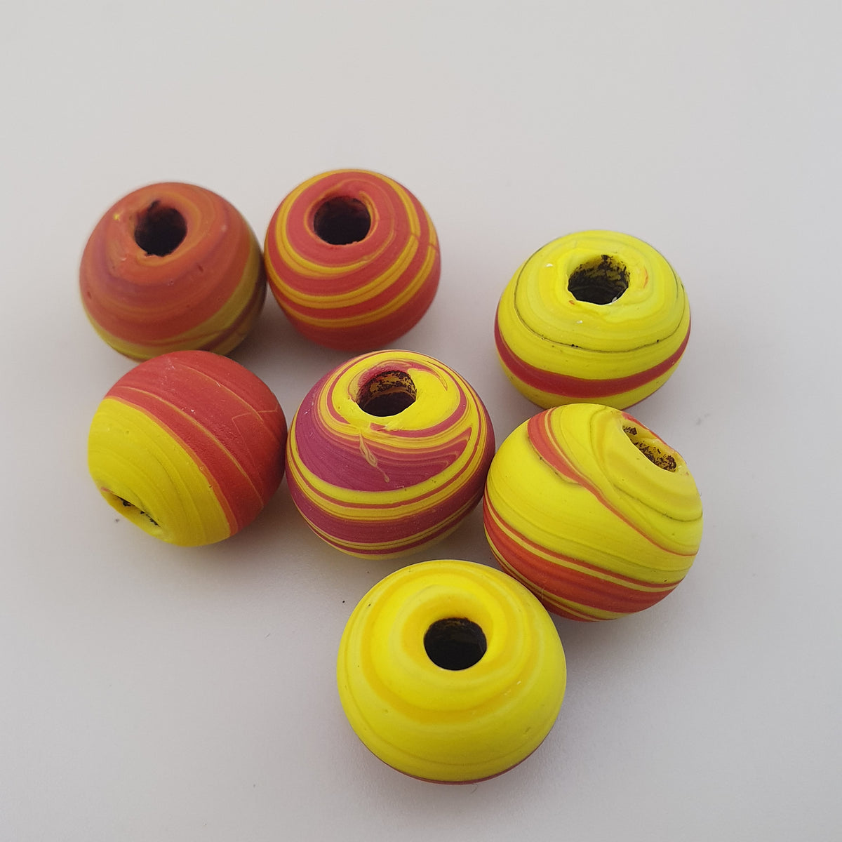 Vintage African Style yellow Red Glass Lot of 7