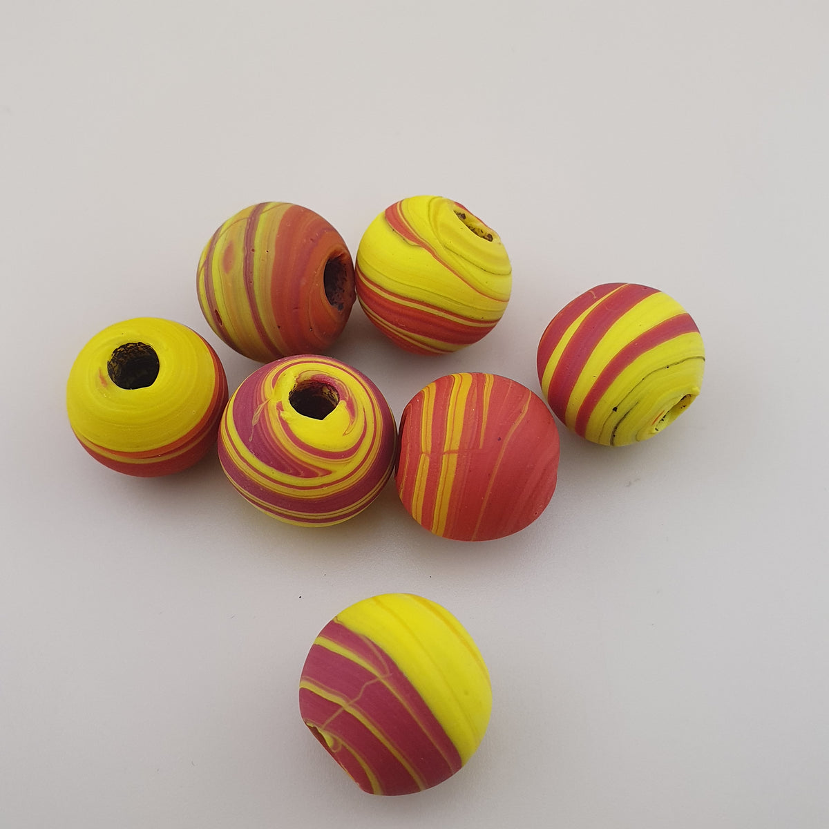 Vintage African Style yellow Red Glass Lot of 7