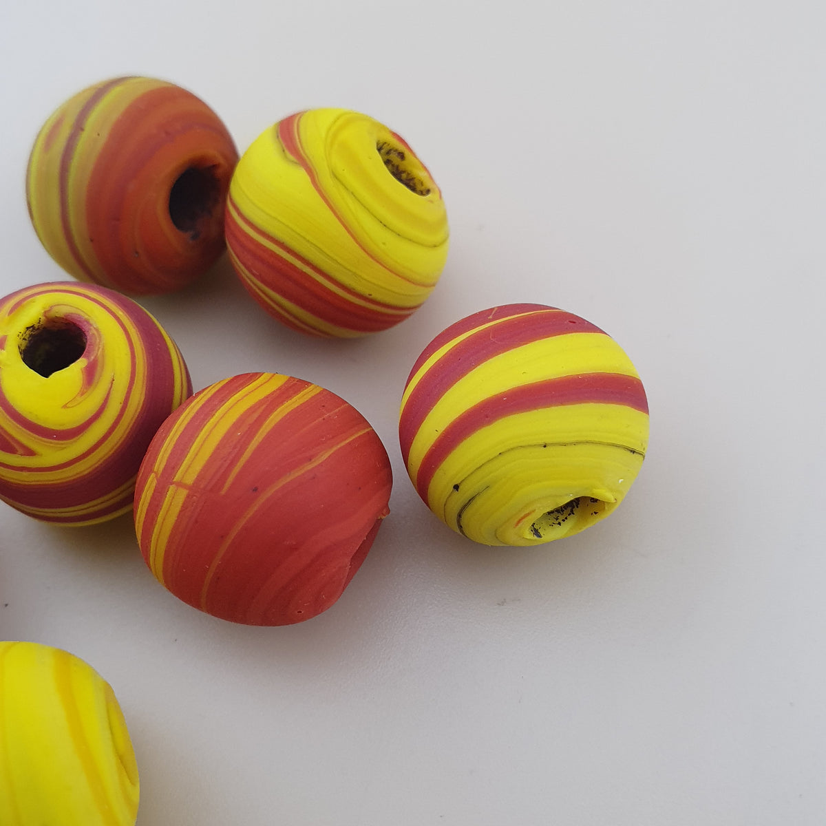 Vintage African Style yellow Red Glass Lot of 7