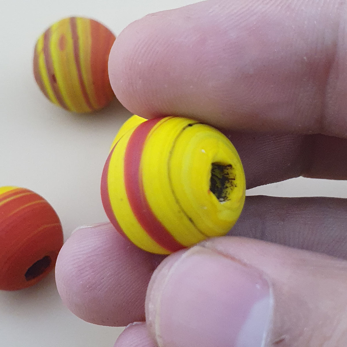 Vintage African Style yellow Red Glass Lot of 7