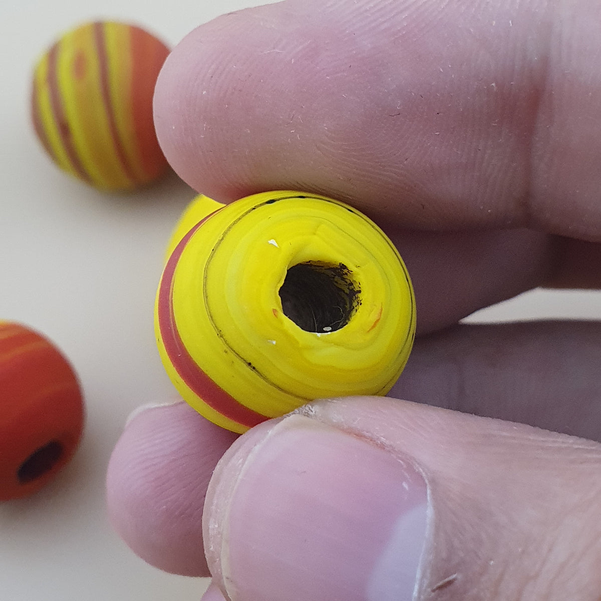 Vintage African Style yellow Red Glass Lot of 7