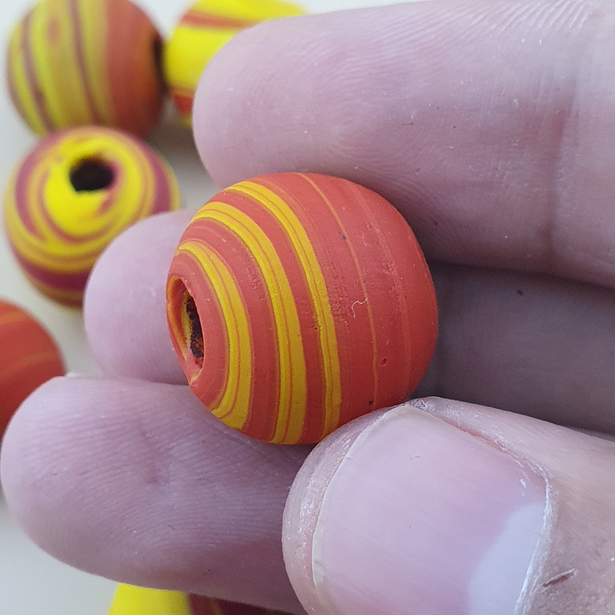 Vintage African Style yellow Red Glass Lot of 7