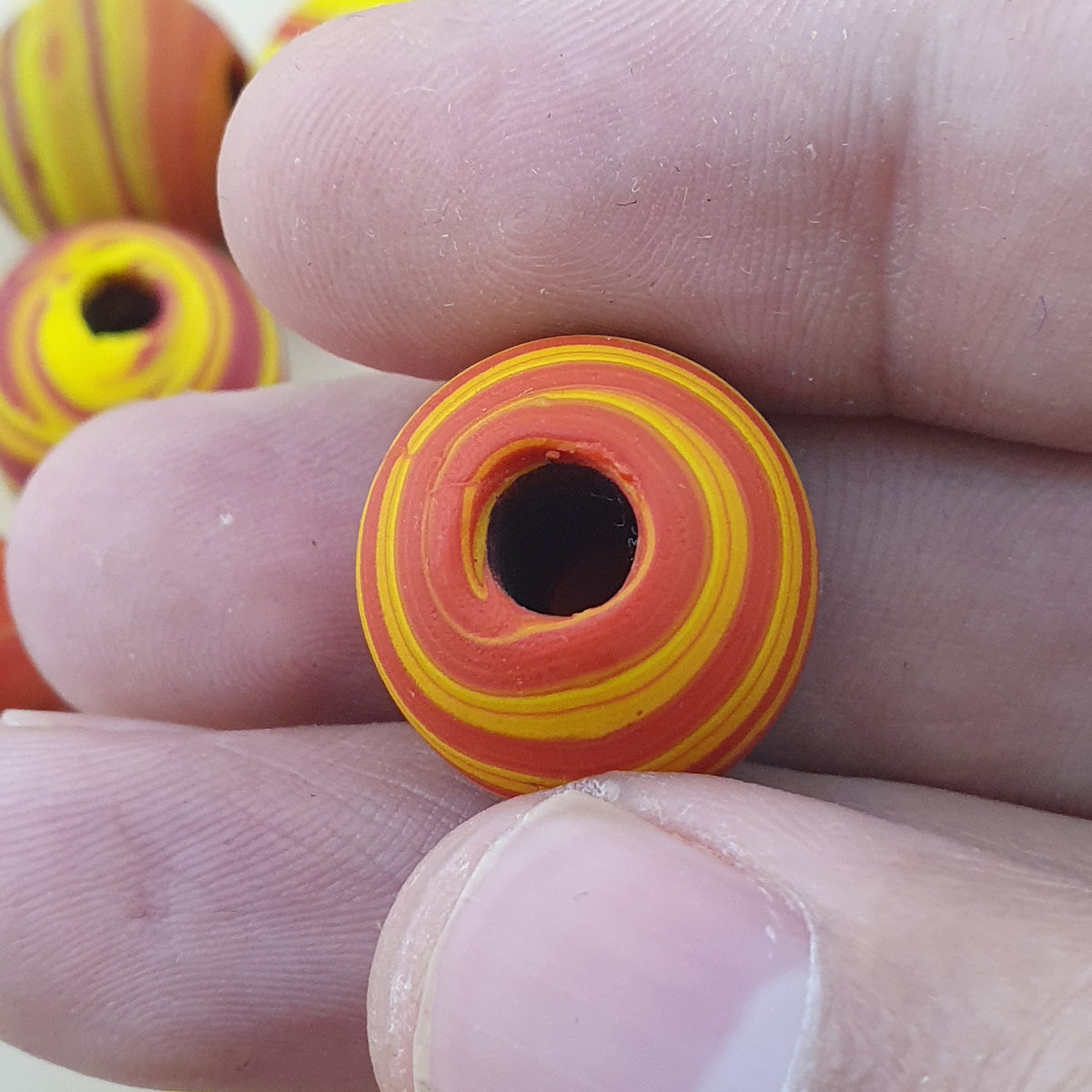 Vintage African Style yellow Red Glass Lot of 7