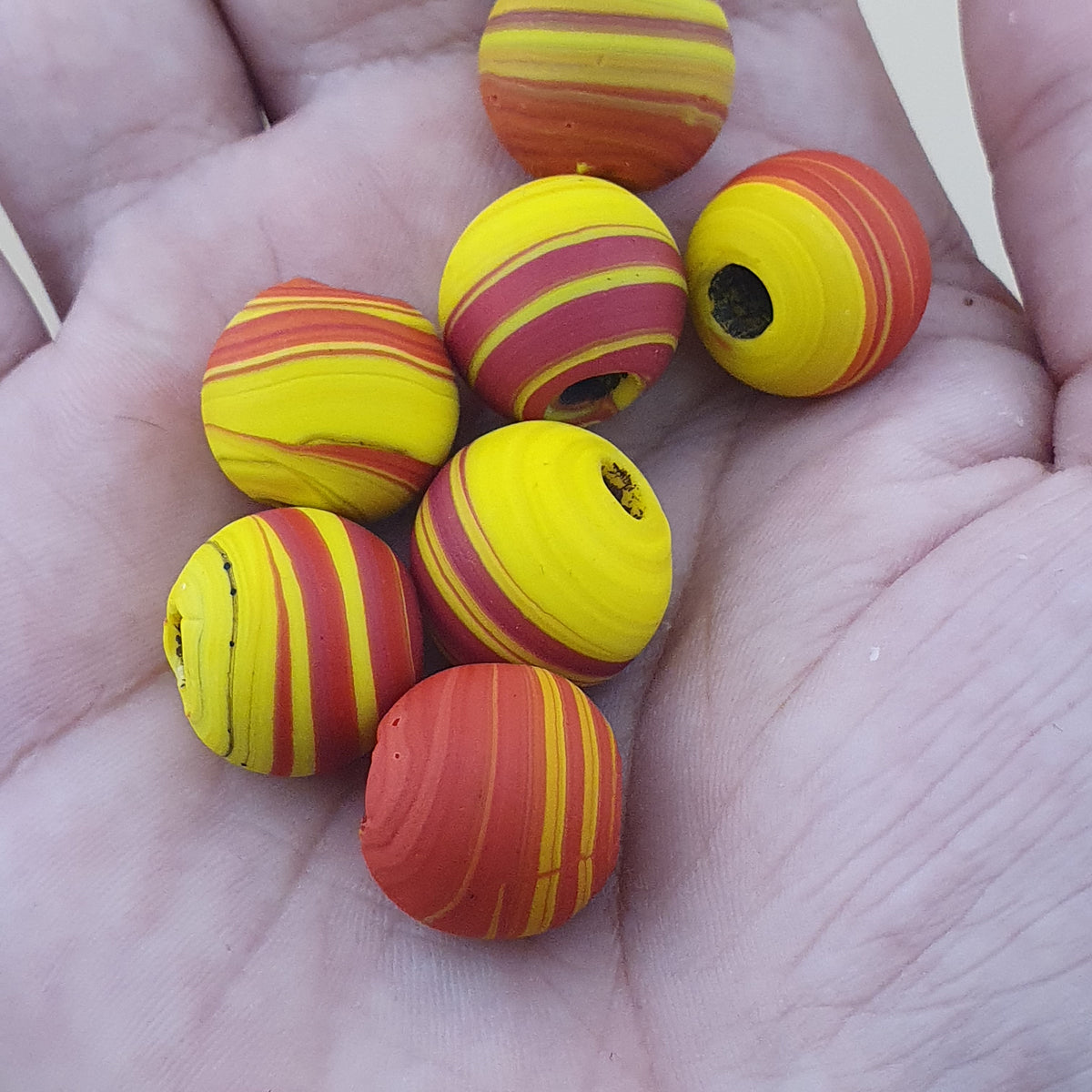 Vintage African Style yellow Red Glass Lot of 7