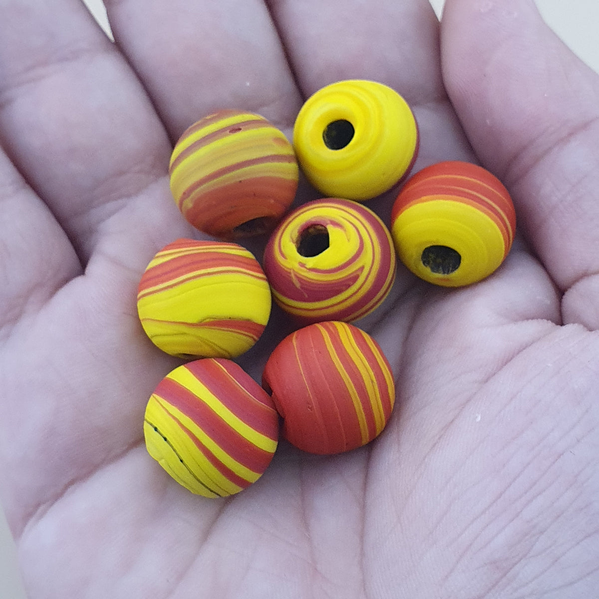 Vintage African Style yellow Red Glass Lot of 7