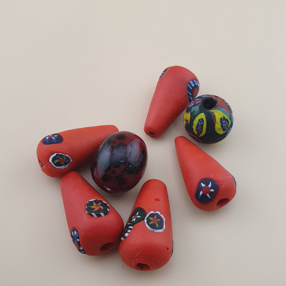 Vintage Venetian Style Millefiori Glass Beads – Lot of 7