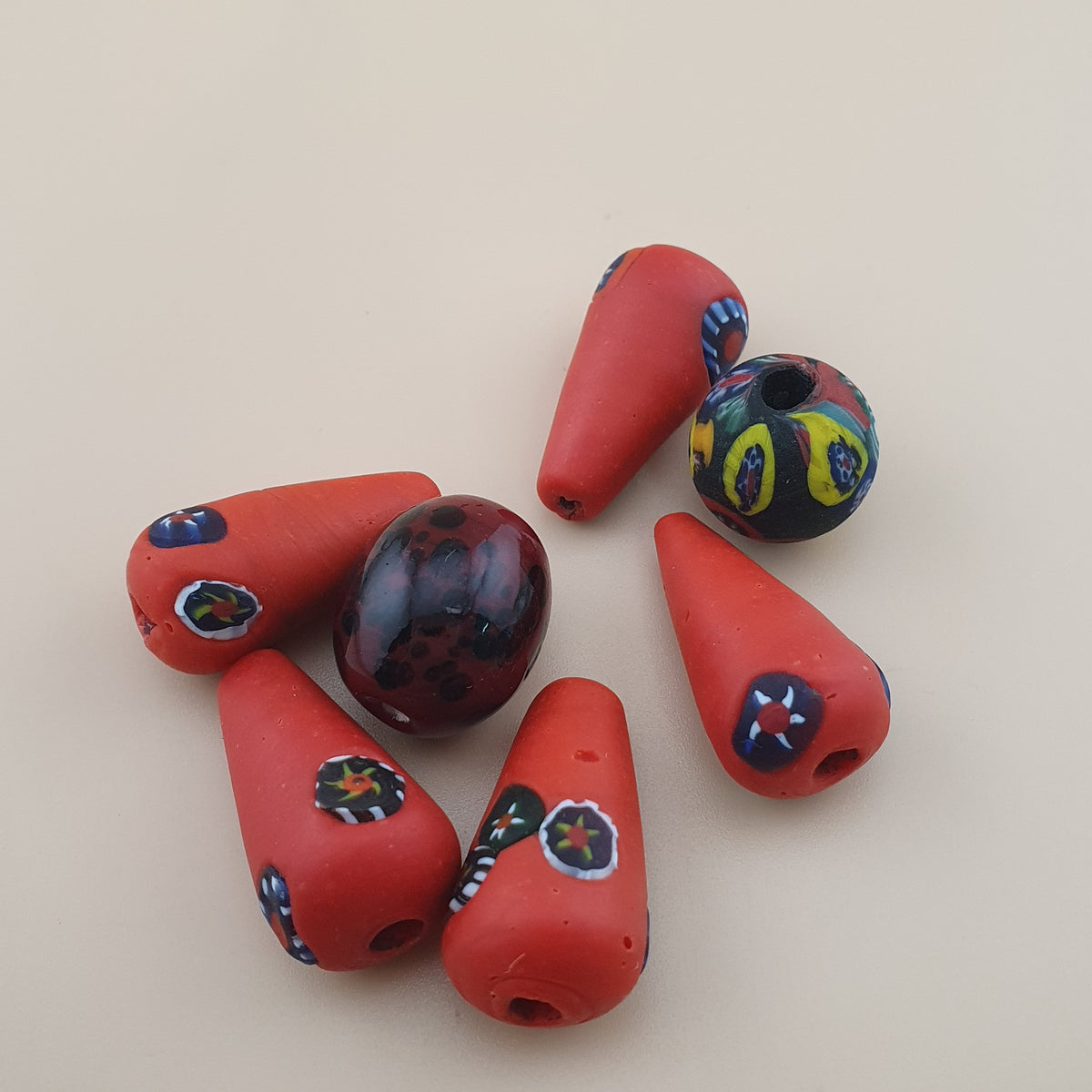 Vintage Venetian Style Millefiori Glass Beads – Lot of 7