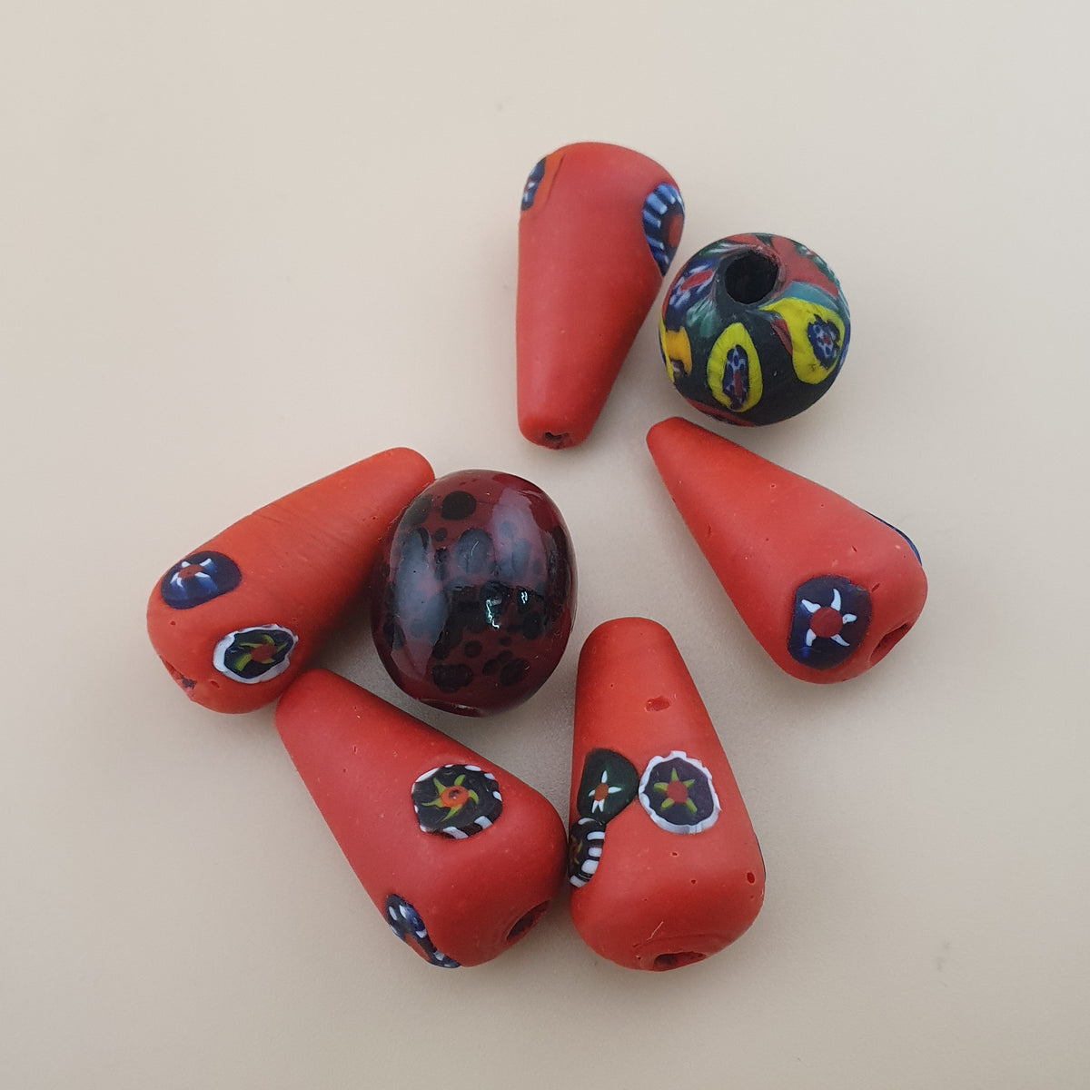 Vintage Venetian Style Millefiori Glass Beads – Lot of 7
