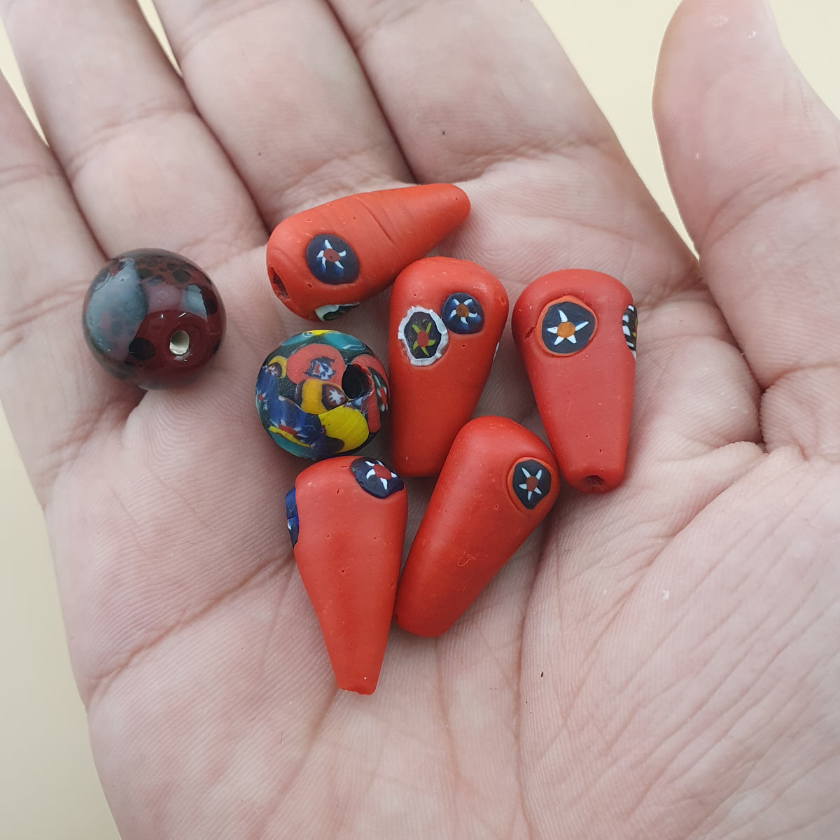 Vintage Venetian Style Millefiori Glass Beads – Lot of 7