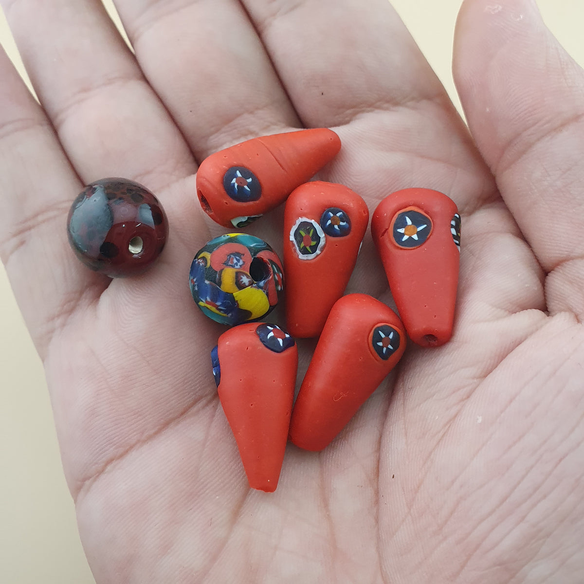 Vintage Venetian Style Millefiori Glass Beads – Lot of 7