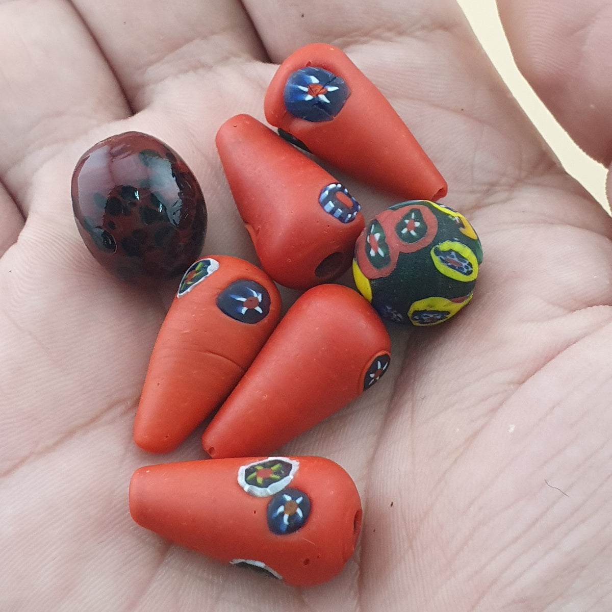 Vintage Venetian Style Millefiori Glass Beads – Lot of 7