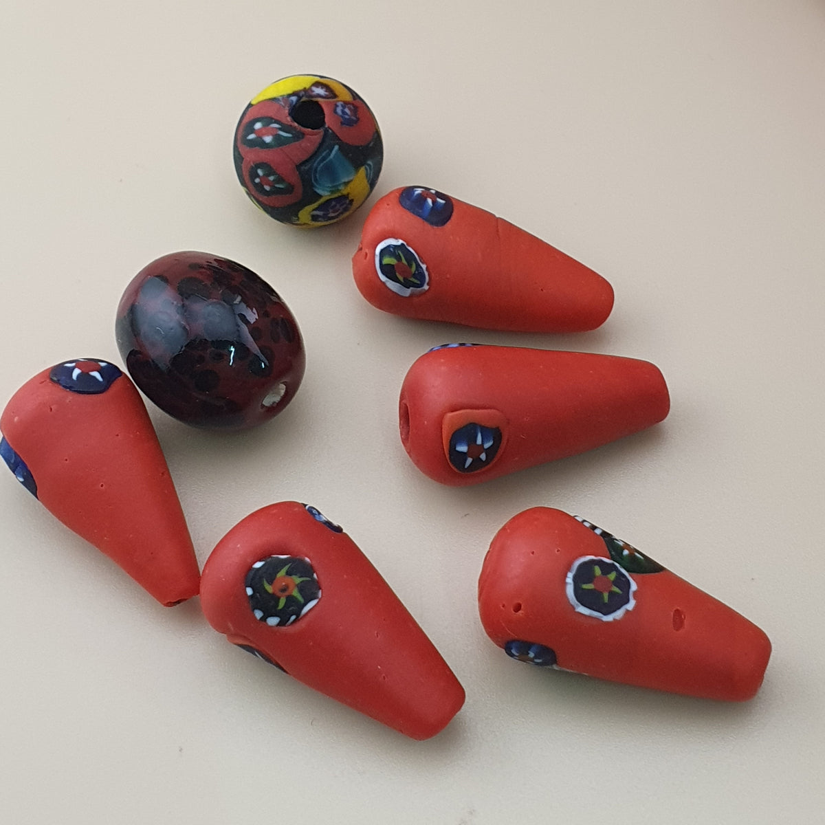 Vintage Venetian Style Millefiori Glass Beads – Lot of 7