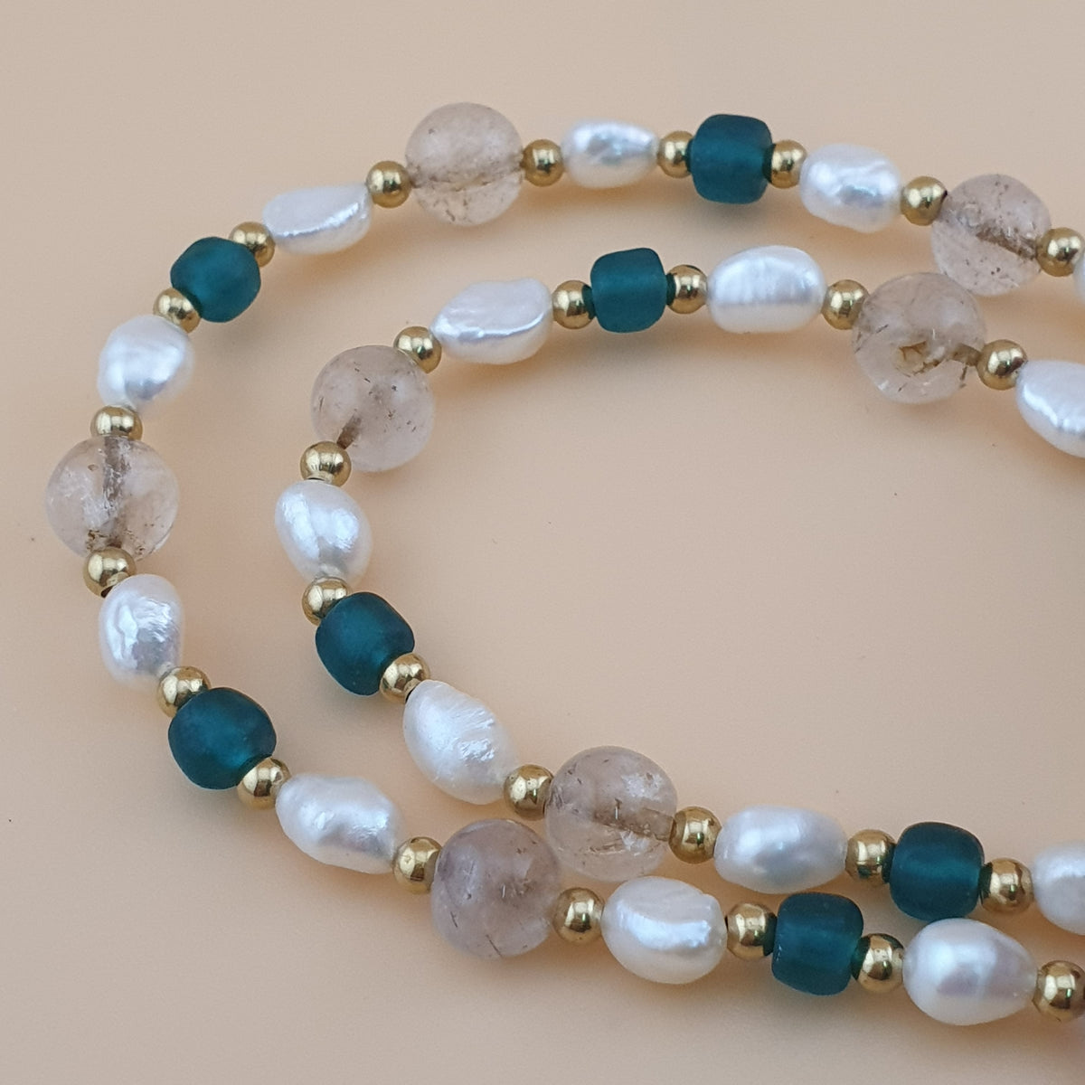 Collier de perles Dzi en agate tibétaine à maillons de chaîne vintage de l'Himalaya avec perles et quartz de l'Himalaya