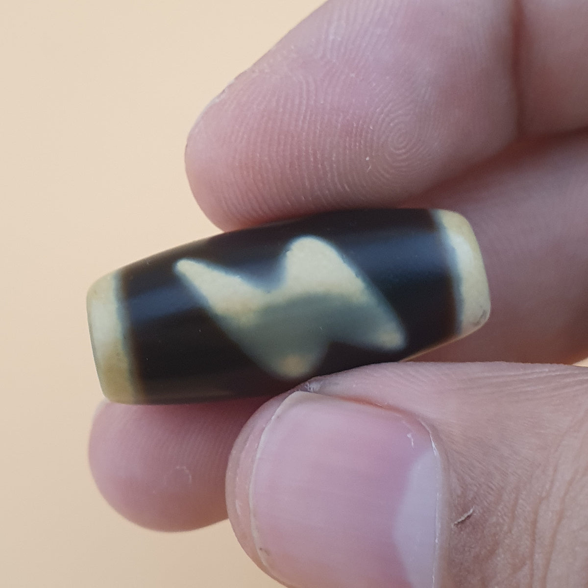 Perles Dzi en agate à motifs variés du Tibet himalayen vintage – Lot de 3