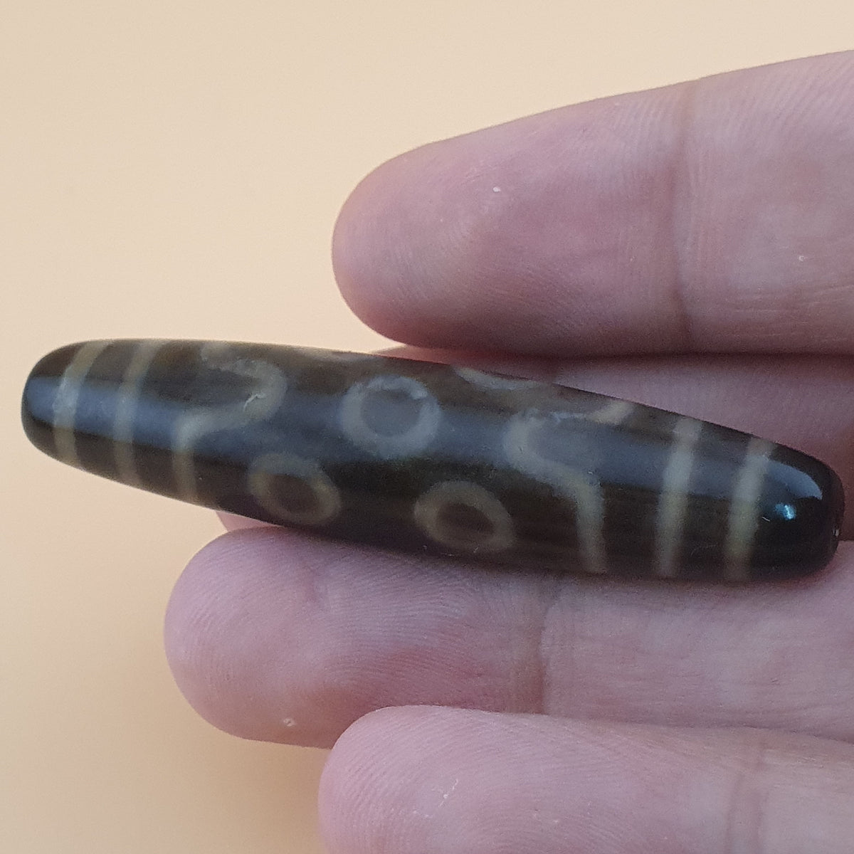 Amulette Perle Dzi Tibétaine de l'Himalaya Vintage Agate 7 Yeux