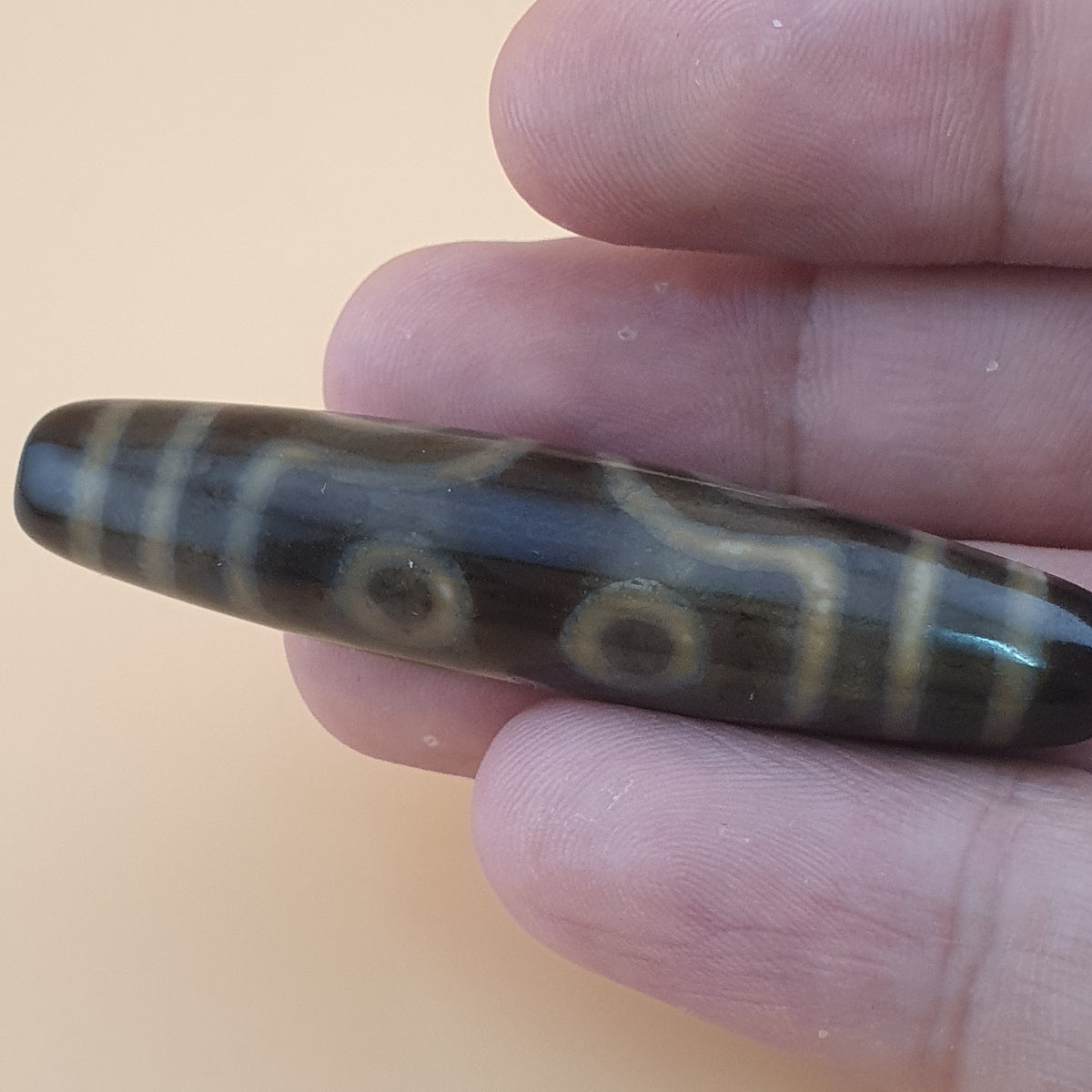 Amulette Perle Dzi Tibétaine de l'Himalaya Vintage Agate 7 Yeux