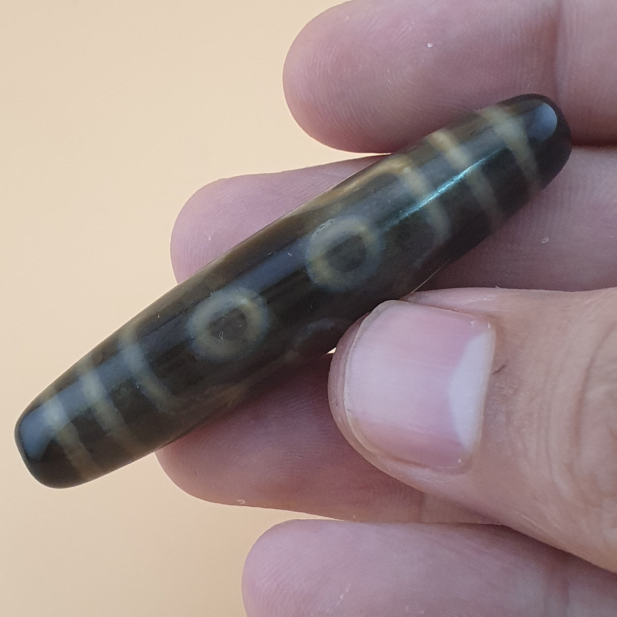 Amulette Perle Dzi Tibétaine de l'Himalaya Vintage Agate 7 Yeux