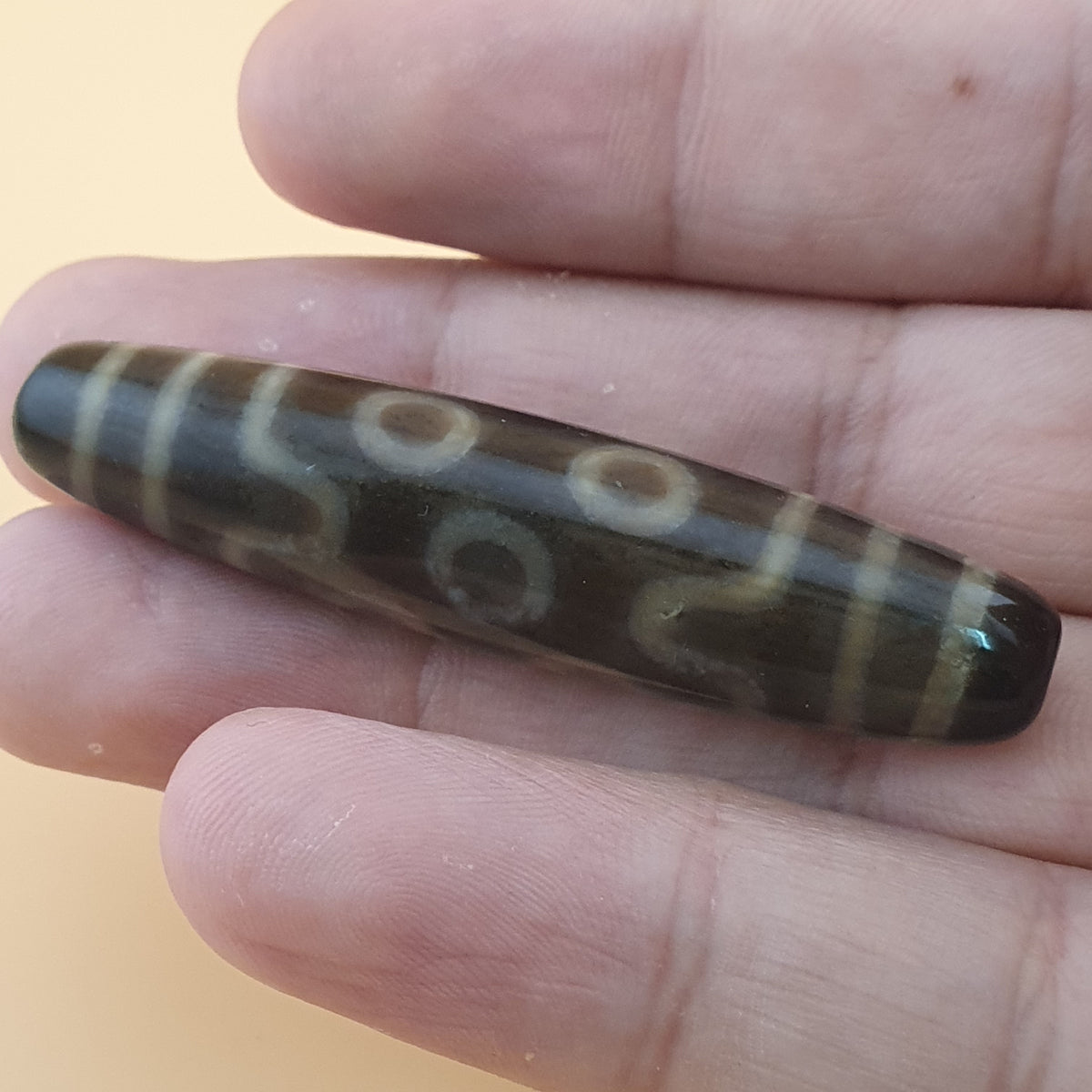 Amulette Perle Dzi Tibétaine de l'Himalaya Vintage Agate 7 Yeux