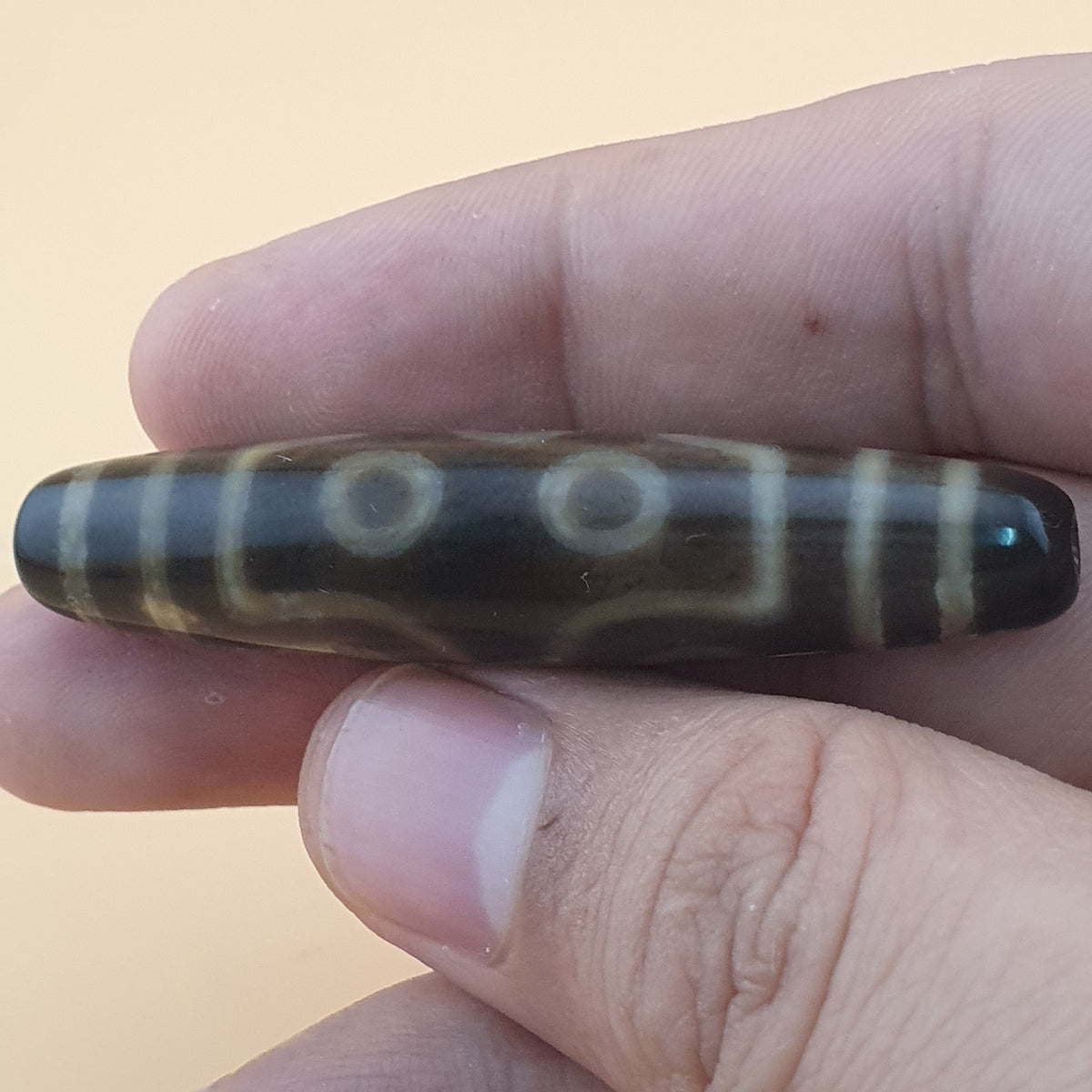 Amulette Perle Dzi Tibétaine de l'Himalaya Vintage Agate 7 Yeux