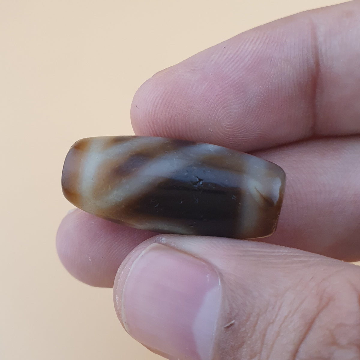 Lot de 3 agates tibétaines vintage de l'Himalaya à motif rare