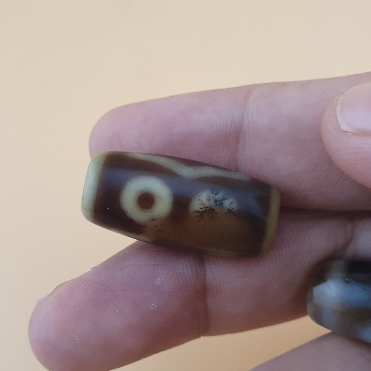 Lot de 3 agates tibétaines vintage de l'Himalaya à motif rare