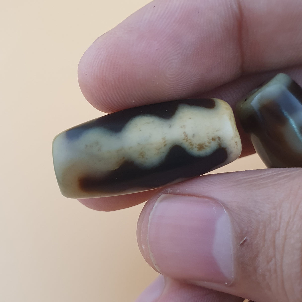 Lot de 3 agates tibétaines vintage de l'Himalaya à motif rare