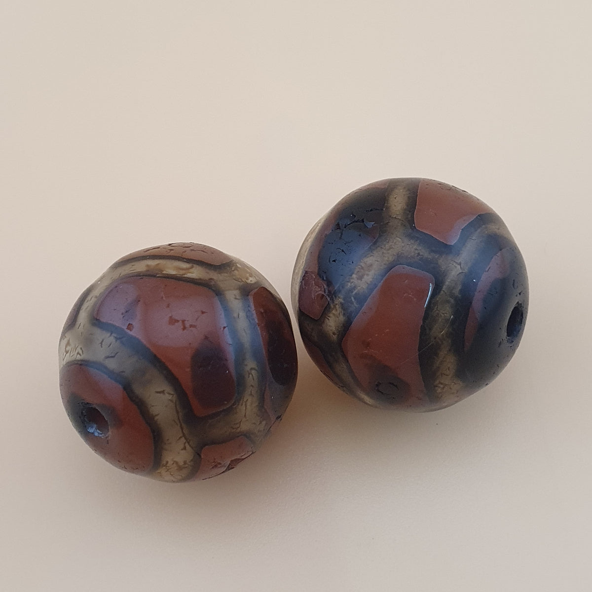 Vintage Agate Carnelian Amulet Beads Lot of 2 Rare Pattern Pieces