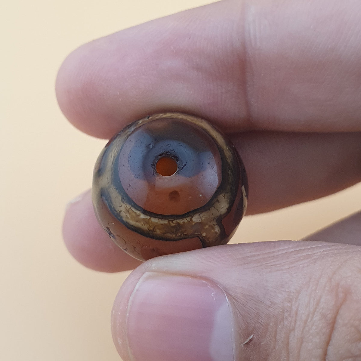Vintage Agate Carnelian Amulet Beads Lot of 2 Rare Pattern Pieces