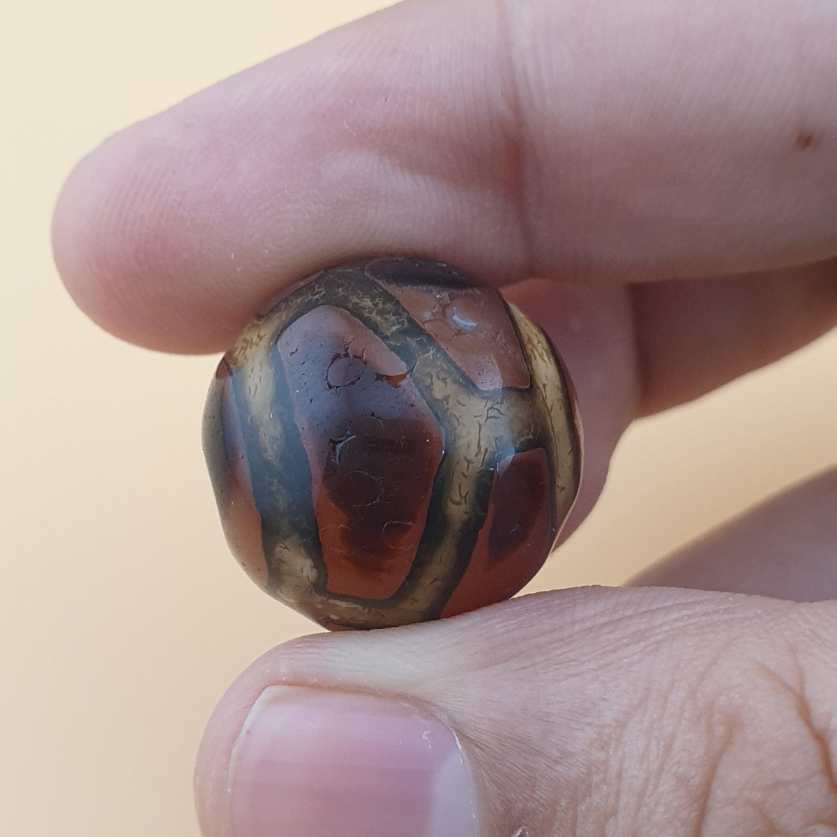 Vintage Agate Carnelian Amulet Beads Lot of 2 Rare Pattern Pieces