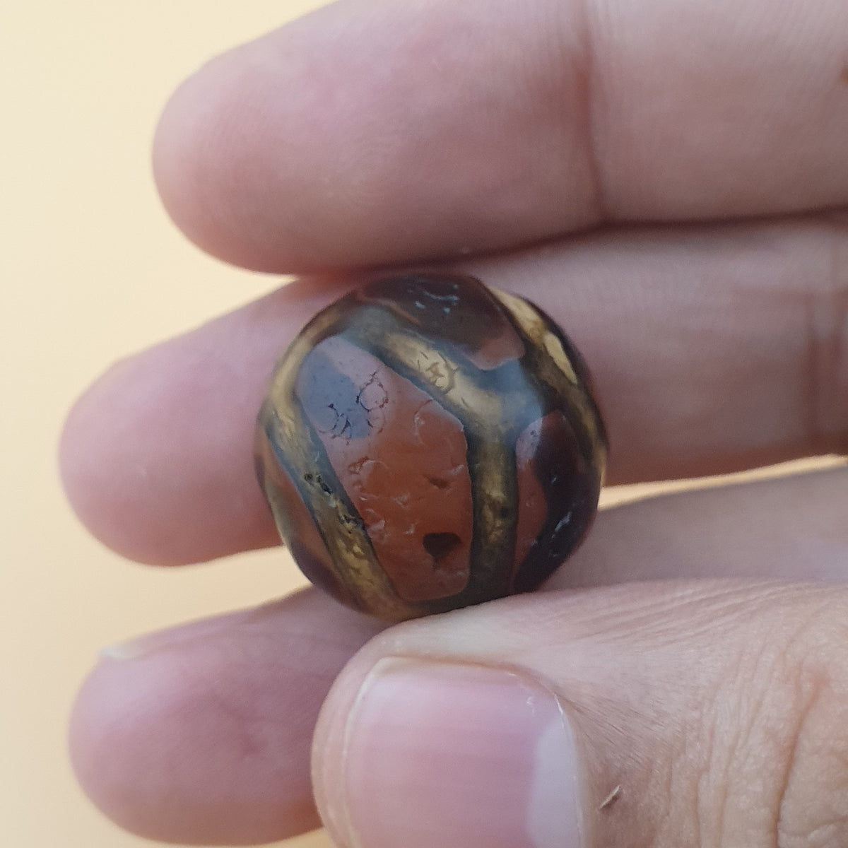 Vintage Agate Carnelian Amulet Beads Lot of 2 Rare Pattern Pieces